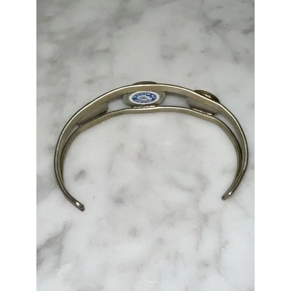 Vintage Hecho Mexico Silver Abalone Inlay Cuff Bracelet